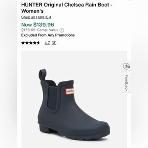 Hunter Women's Navy Chelsea Rain Boots